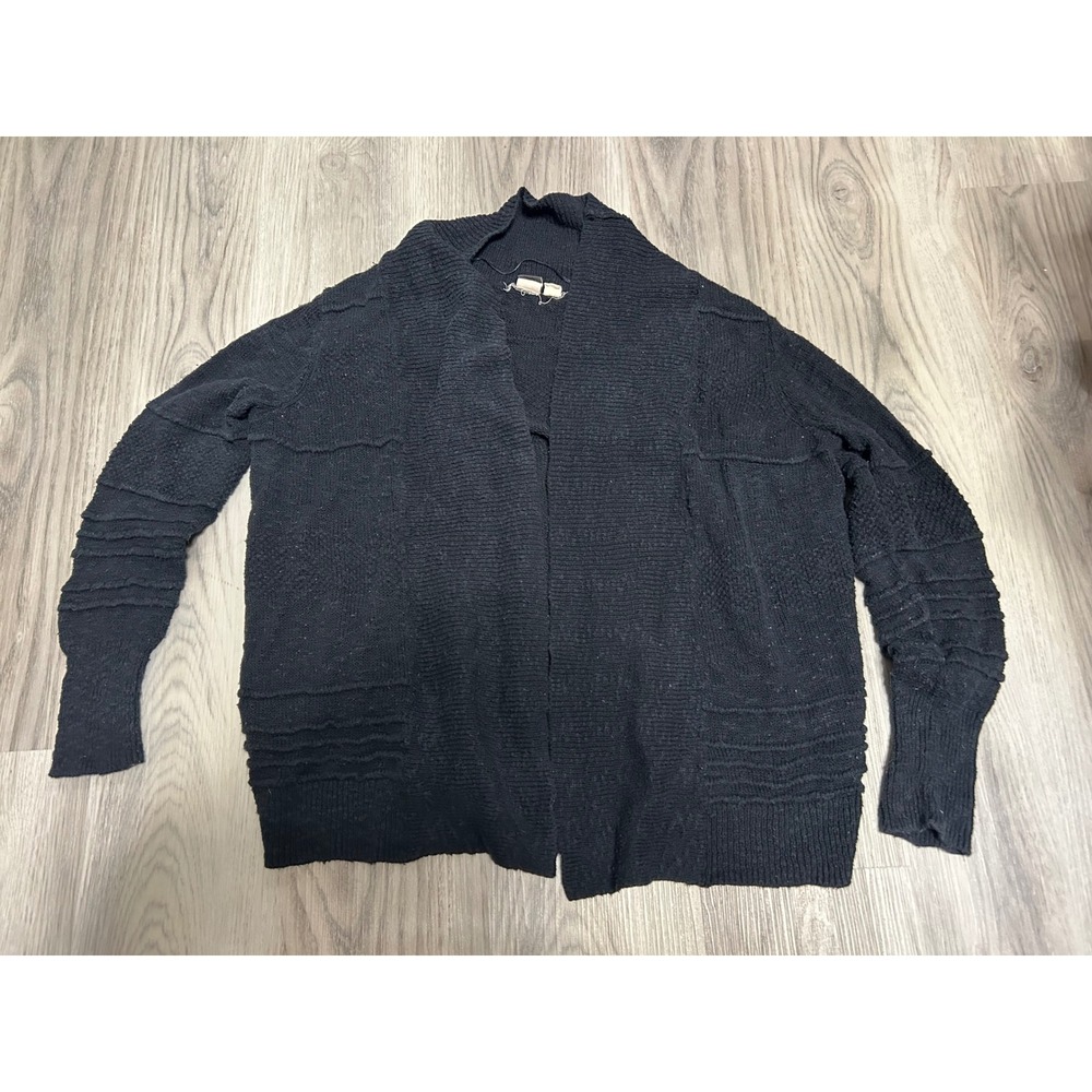 Roxy Womens Open Front Textured Knit Shawl Cardigan Sweater Large Black Solid